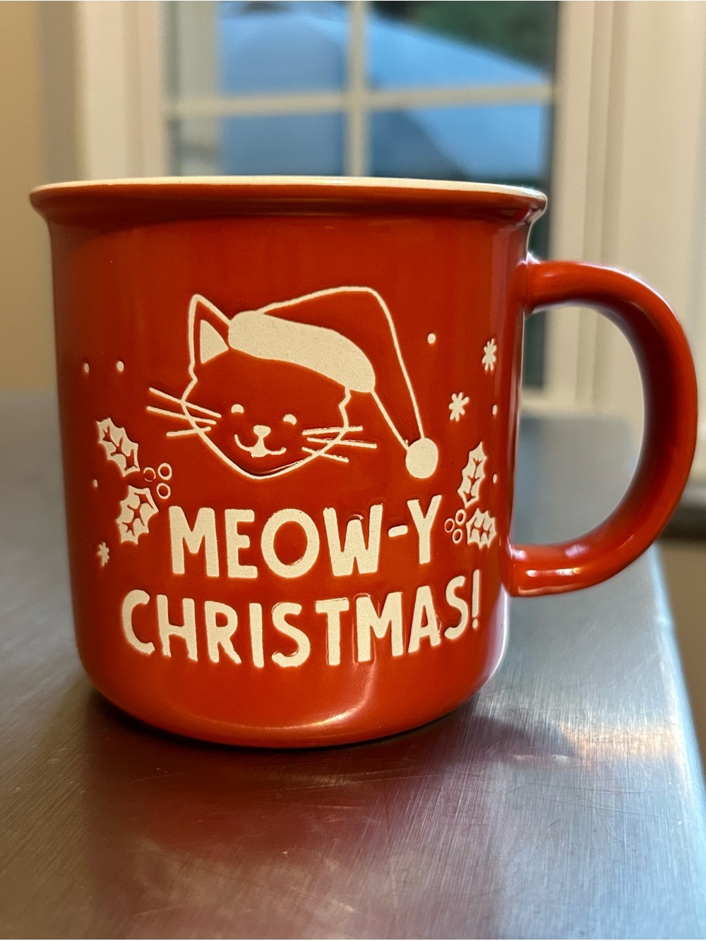 Festive Red "Meowy Christmas" Holiday Mug